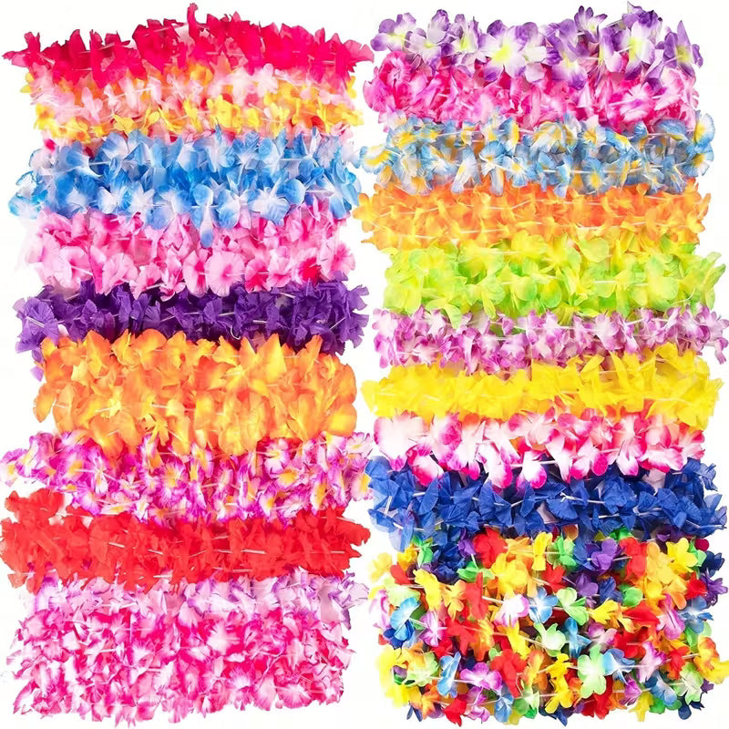 Tropical Hawaiian Leis - Mixed Colour Non-Feathered Flower Necklace Garland