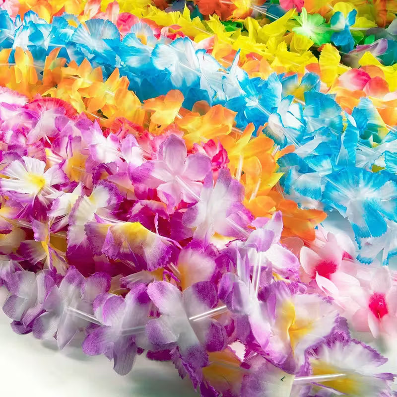 Tropical Hawaiian Leis - Mixed Colour Non-Feathered Flower Necklace Garland
